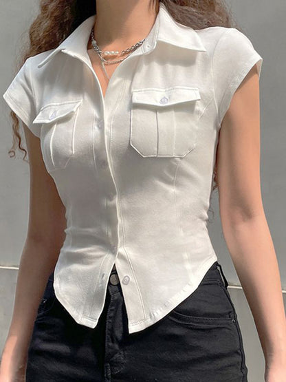 Witte Y2K cropped blouse met zak en knopen