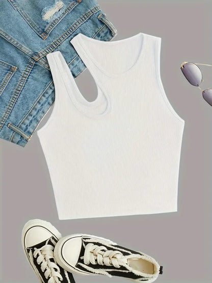 Basic asymmetrische crop-tanktop 