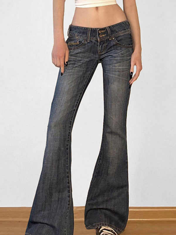 Blue Y2k Low Rise Slim Flare Jeans