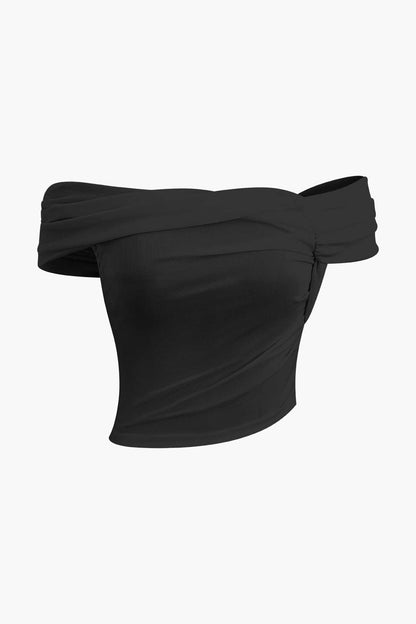 Vintage off-shoulder asymmetrische blouse met korte mouwen