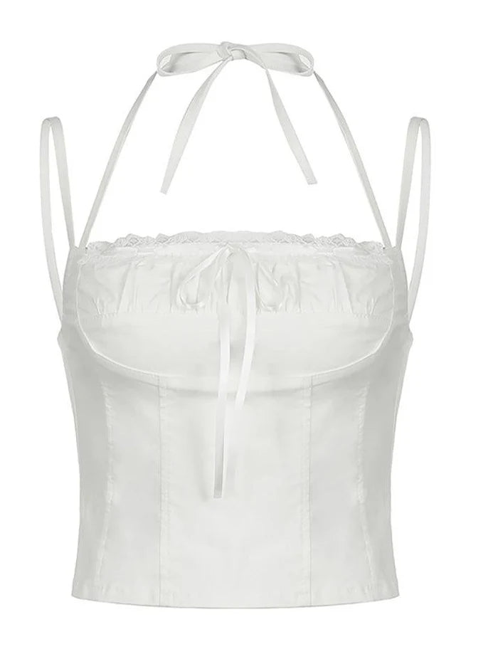 White Sweet Lace Up Ruched Bust Corset Top