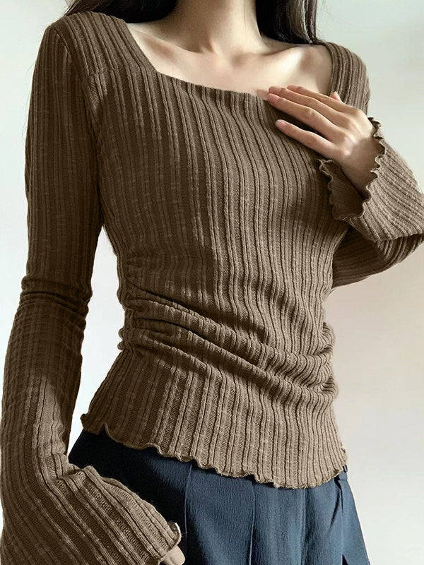 Café Vintage Col Carré Manches Évasées Slim Knit