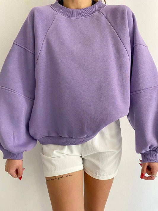 Solid Color Vintage Crew Neck Splice Sweatshirt