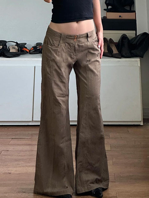 Brown American Retro Low Waist Split Flare Jeans