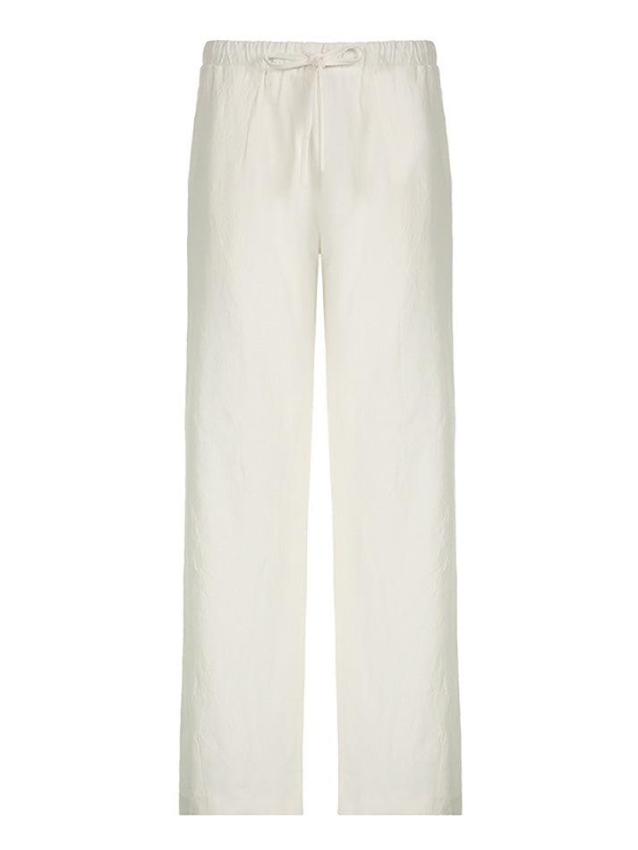 Pantalon droit classique blanc à cordon de serrage