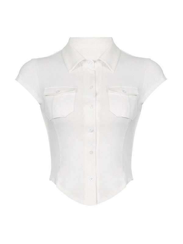 Witte Y2K cropped blouse met zak en knopen