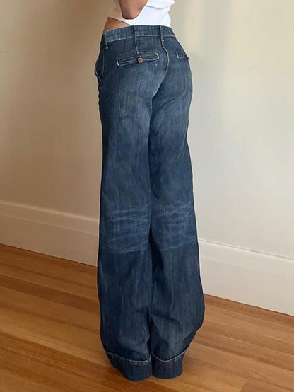 Vintage Blue Low Rise Washed Gradient Straight Leg Jeans