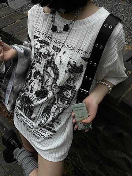 White Vintage Punk Subculture Oversized Short Sleeve Tee