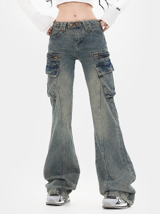 Retro Workwear Narrow Version Cargo Flare Jeans