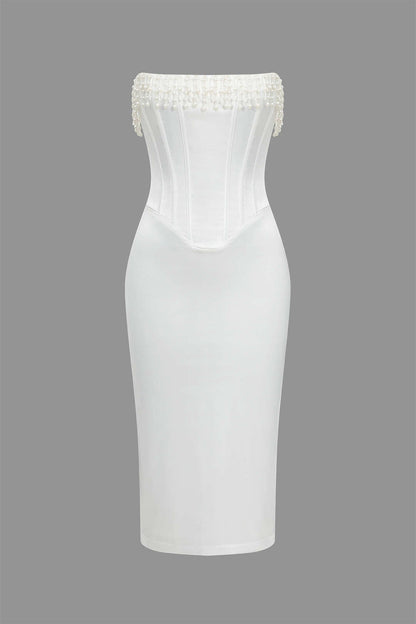 Solid Color Y2k Pearl Braided Eyelet Corset Midi Dress