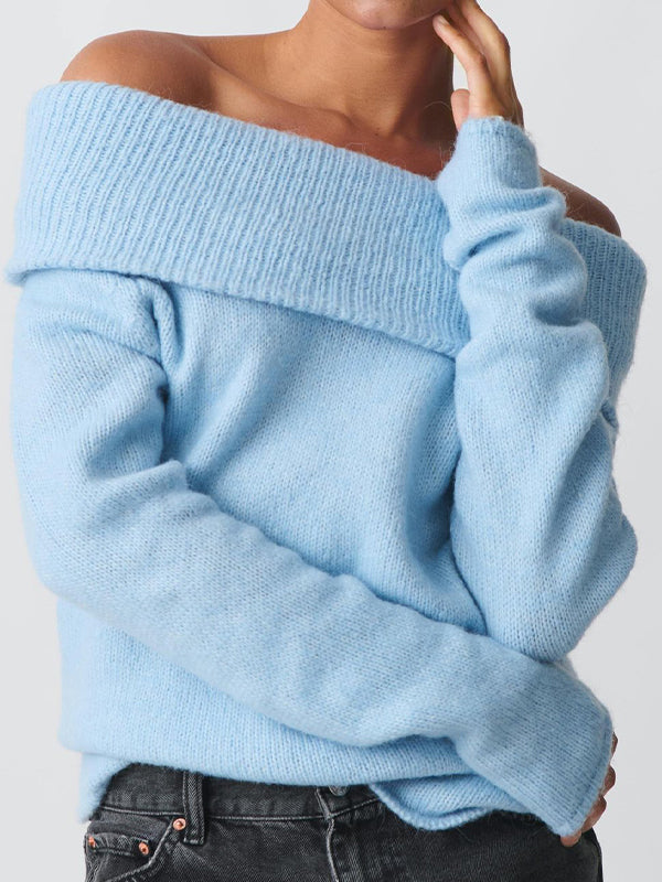 Y2k Solid Color Off Shoulder Oversized Sweaters