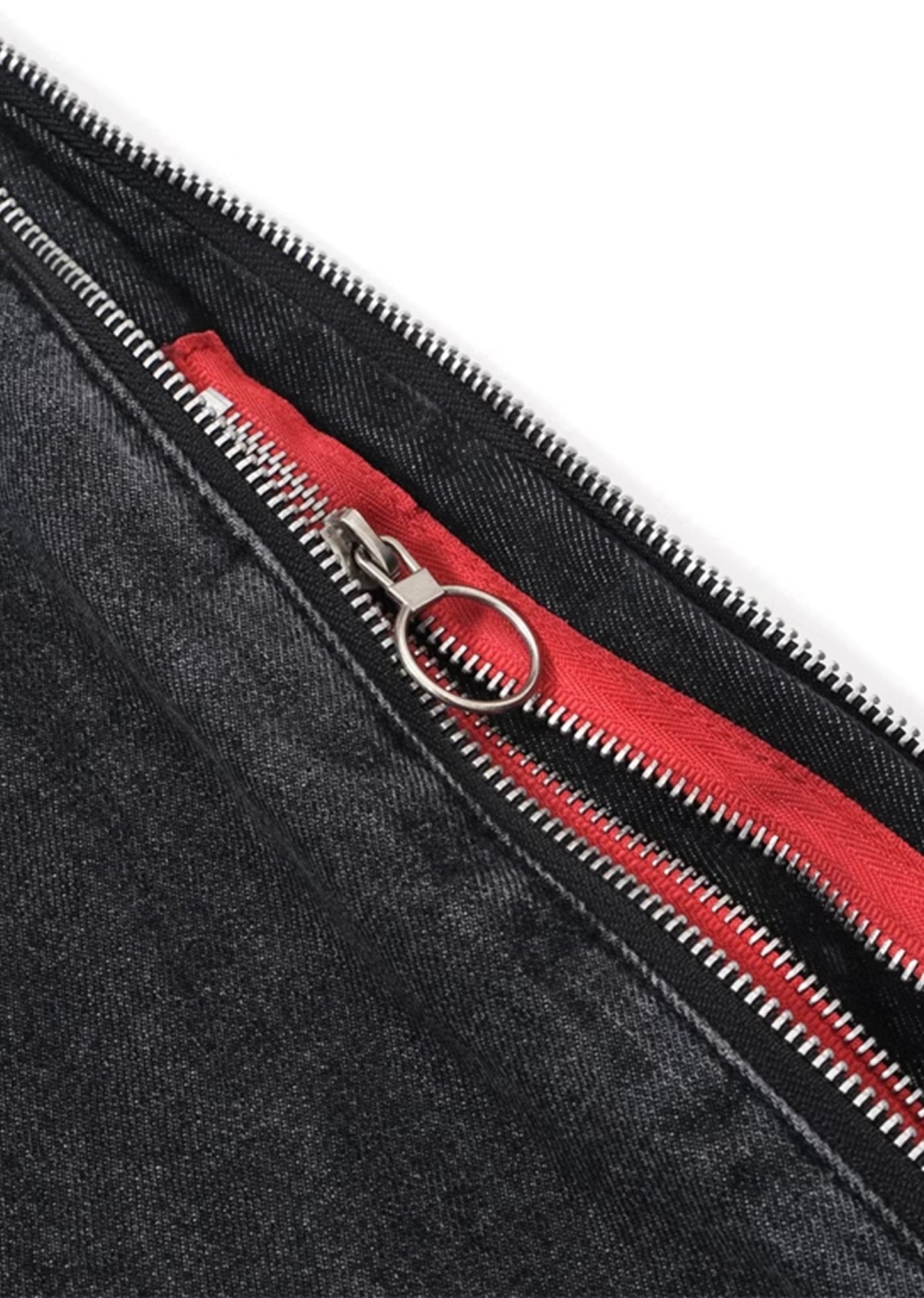 Jean en denim rouge vintage JY avec fermeture éclair sur plusieurs côtés