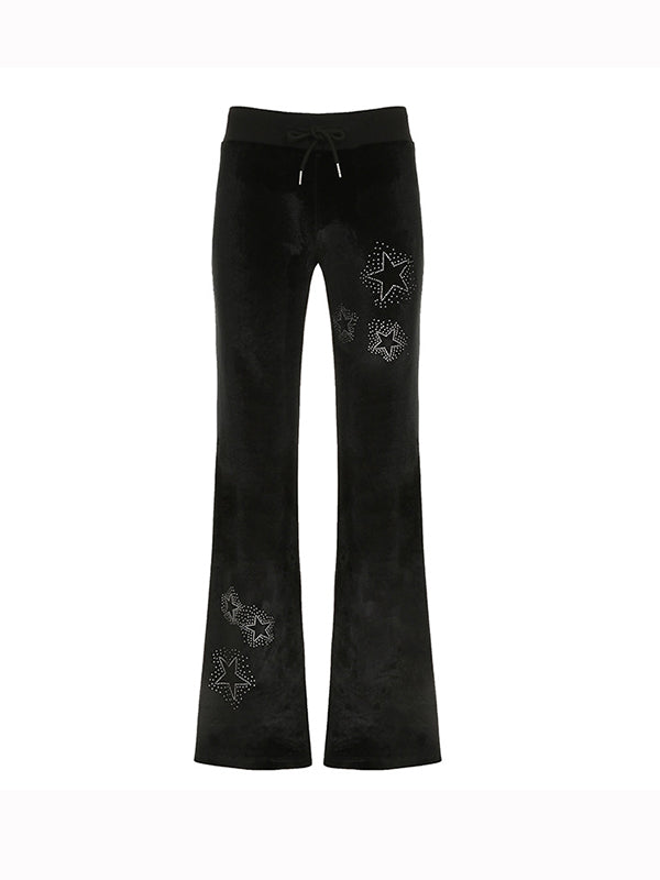 Black Y2k Star Print Flare Leg Pants