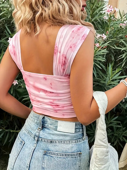 Roze tie-dye tanktop zonder rug