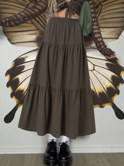 Brown Classic Fairy Tiered Maxi Skirt