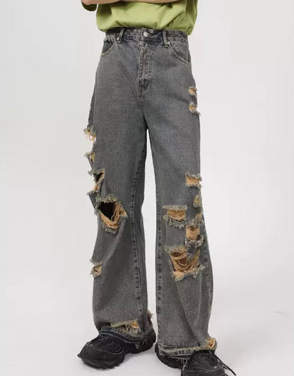 Vuile Punk Hoge Schade Baggy Boyfriend Jeans