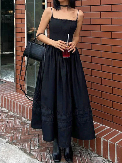 Black Vintage Lace Up Corset Maxi Dress