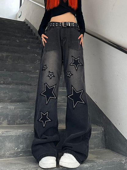 Jean Boyfriend Baggy Foncé Y2K Star Patch