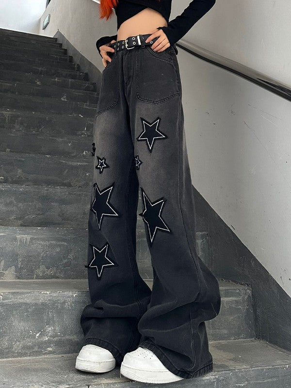 Jean Boyfriend Baggy Foncé Y2K Star Patch