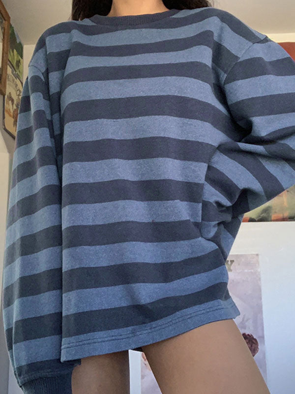 Vintage Striped Crew Neck Oversize Sweatshirt