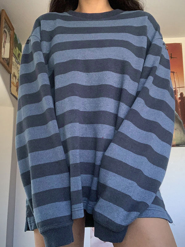 Vintage Striped Crew Neck Oversize Sweatshirt