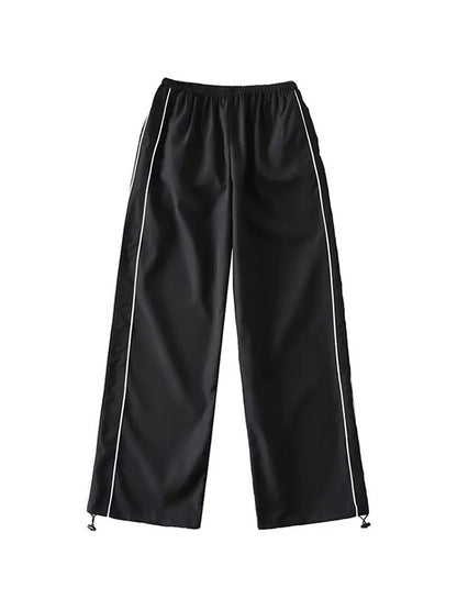 Black Wide Leg Sweatpants with Piping Detail