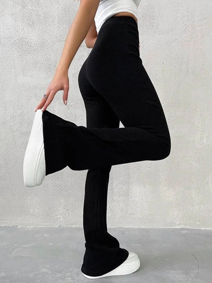 Black Y2k Stretchy Ribbed Flare Leg Pants