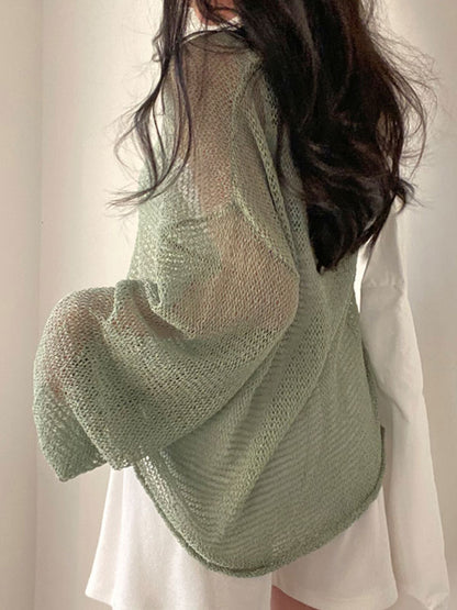 Green Vintage Oversized Long Sleeve Crochet Knit Top