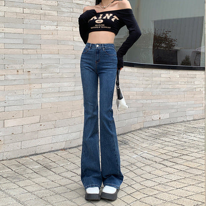 Solid Color Vintage Flare Jeans with Mid Waist