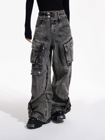 Dark Punk Multi Pocket Button Cargo Jeans