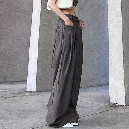 Solid Color Y2K Cross Over Pleated Tailored Pants