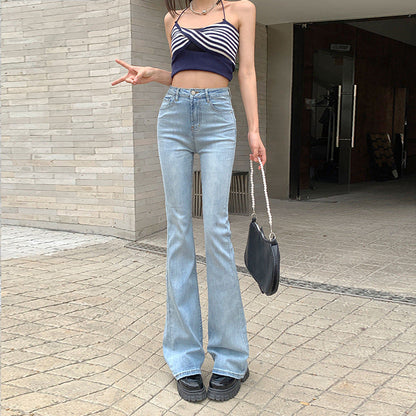 Solid Color Vintage Flare Jeans with Mid Waist