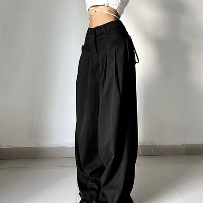 Solid Color Y2K Cross Over Pleated Tailored Pants