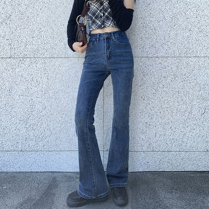 Solid Color Vintage Flare Jeans with Mid Waist