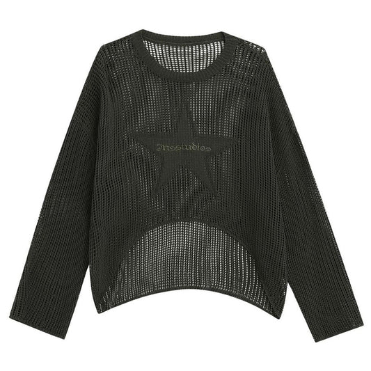 Y2k Hollow Out Knit Pullover with Star Print