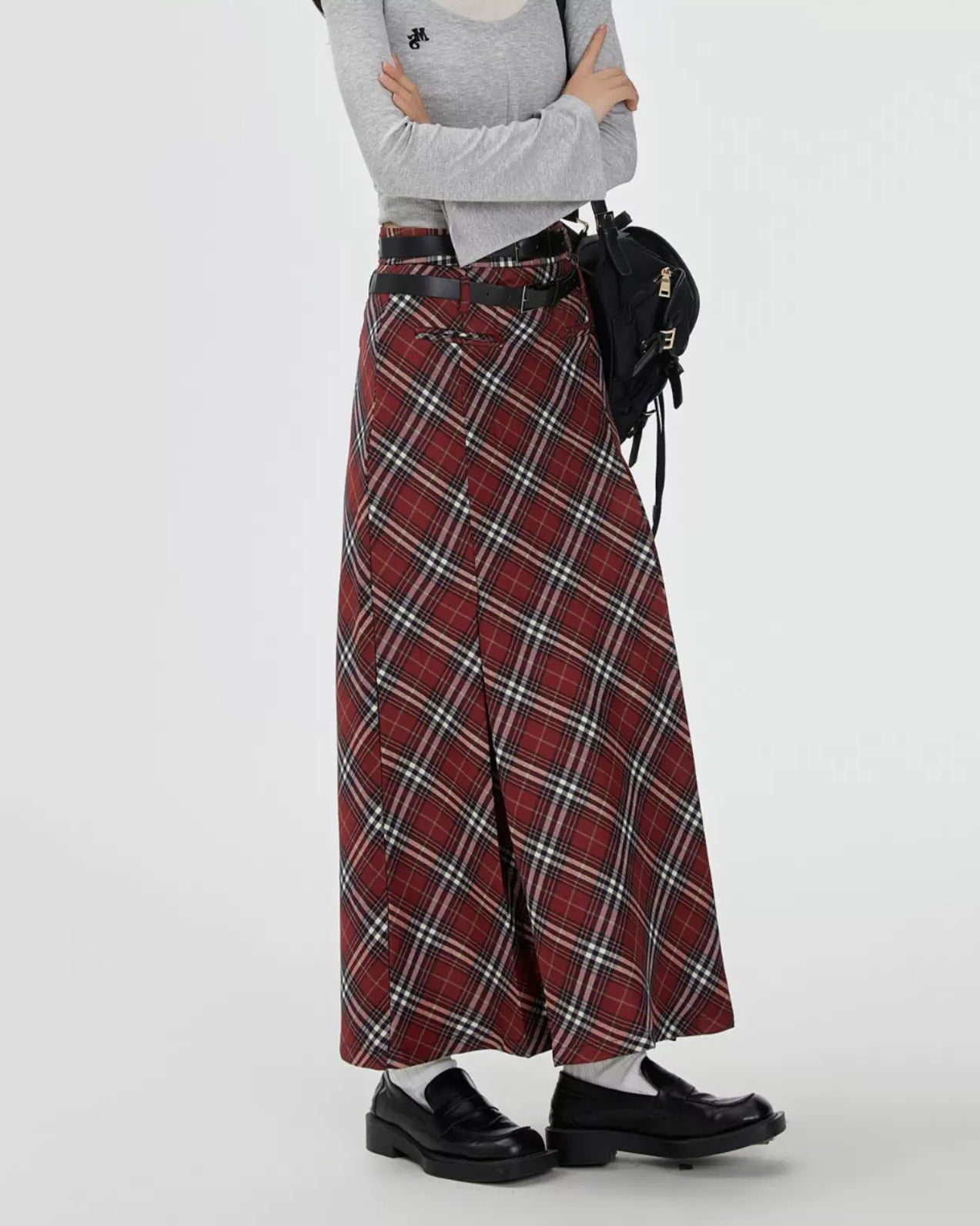 Red Vintage London Bridge Plaid Maxi Skirt