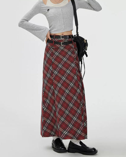 Red Vintage London Bridge Plaid Maxi Skirt