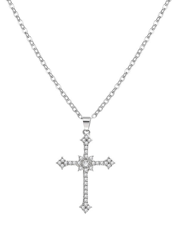 Collier pendentif croix vintage avec strass