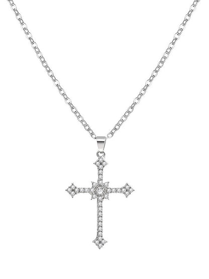 Collier pendentif croix vintage avec strass