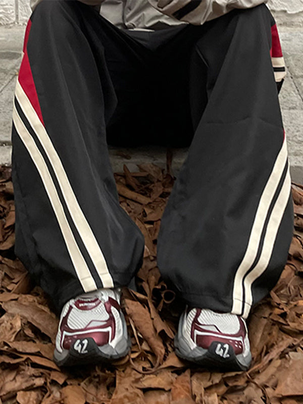 Black Hip Hop Panel Striped Loose Sweatpants