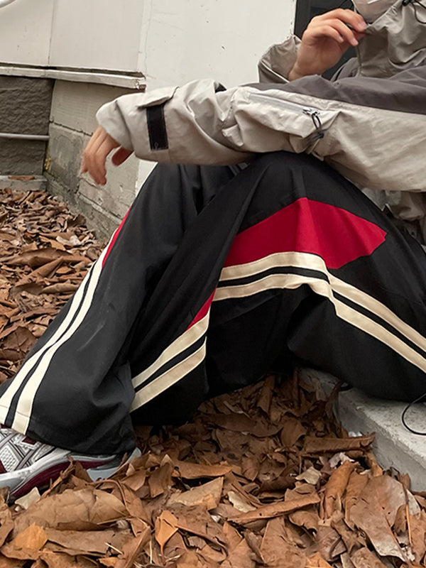 Black Hip Hop Panel Striped Loose Sweatpants