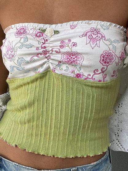 Haut bandeau en maille fleurie avec patchwork