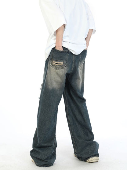 2000s Fake Hole Damage Wide Denim Broek Unisex