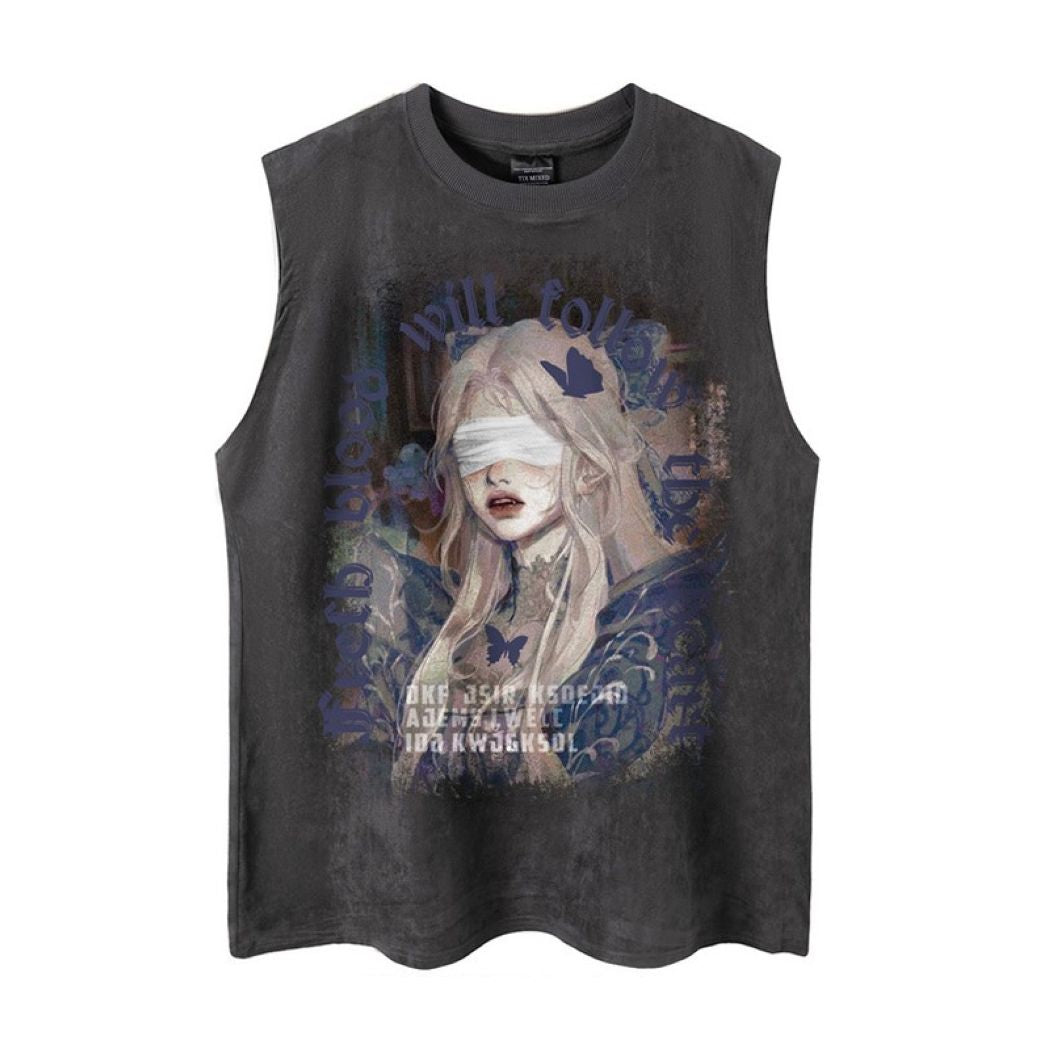 Hip Hop Girl Print Oversized Mouwloos Tanktopje