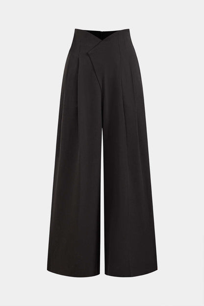 Solid Color 2000s Pleated Asymmetrical Wide Leg Trousers