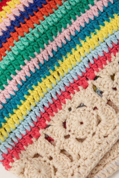 Rainbow Vintage Crochet Tie Front Tube Top & Shorts Set
