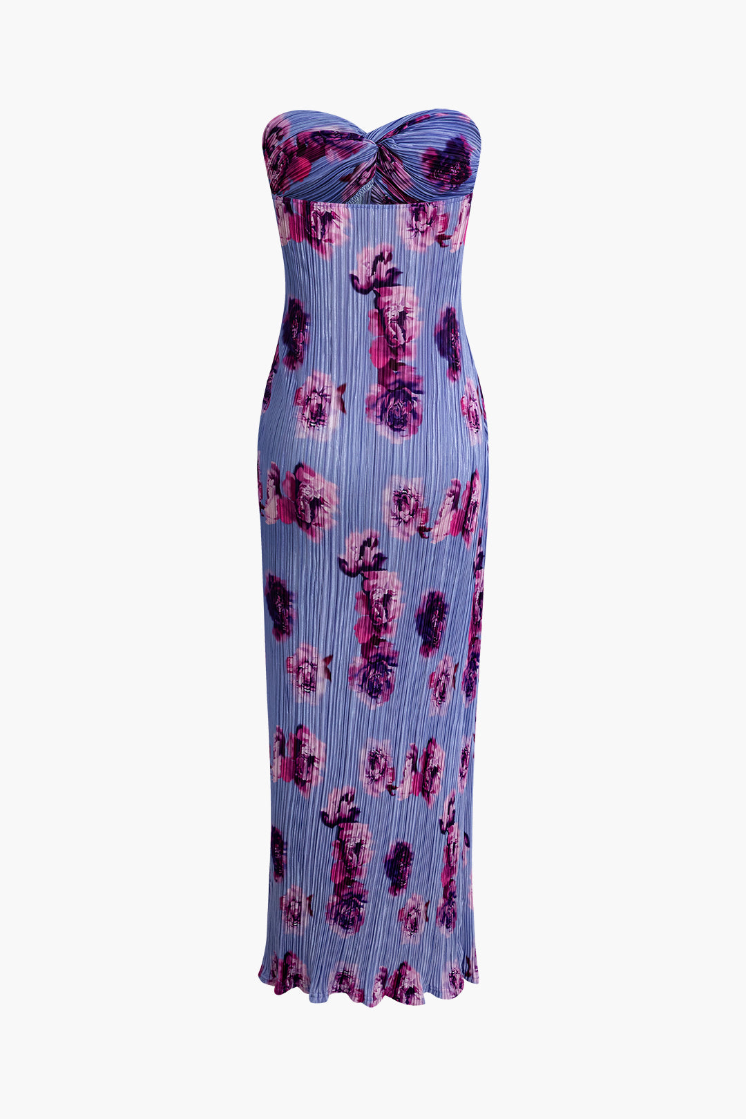 Vintage abstracte print plissé strapless slanke maxi-jurk