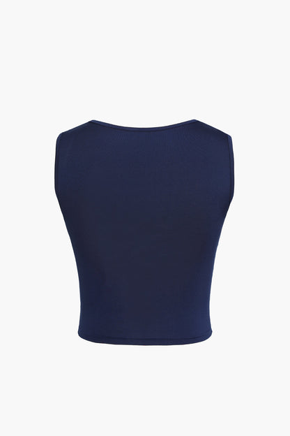 Navy Blue Y2k Square Neck Cropped Tank Top