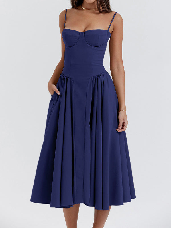 Navy Blue Vintage Cami Midi Dress