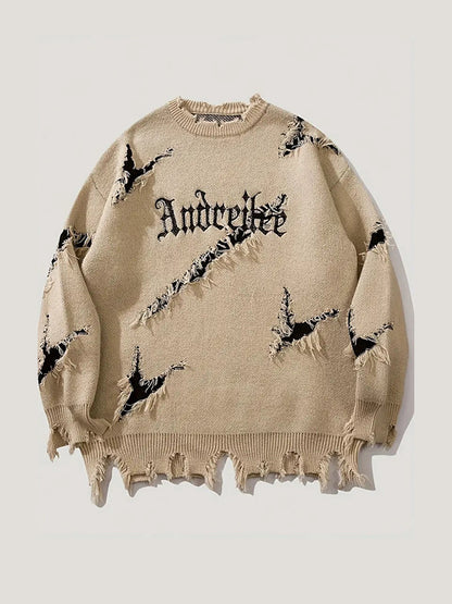 American Vintage Oversized Sweater With Ripped Letters